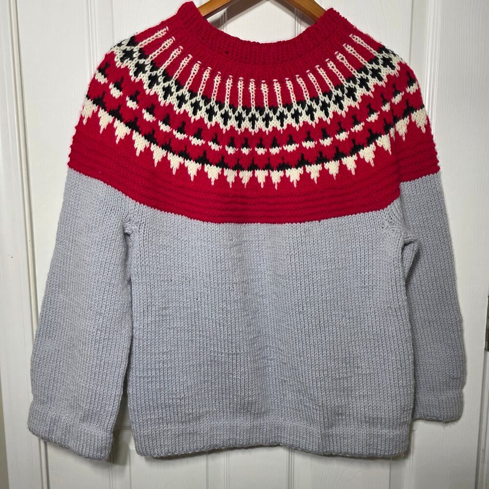 Hand Knit Acrylic Pullover Nordic Fair Isle Sweater Med/Lg